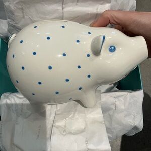 Tiffany & Co. White Piggy Bank with Blue Dots
